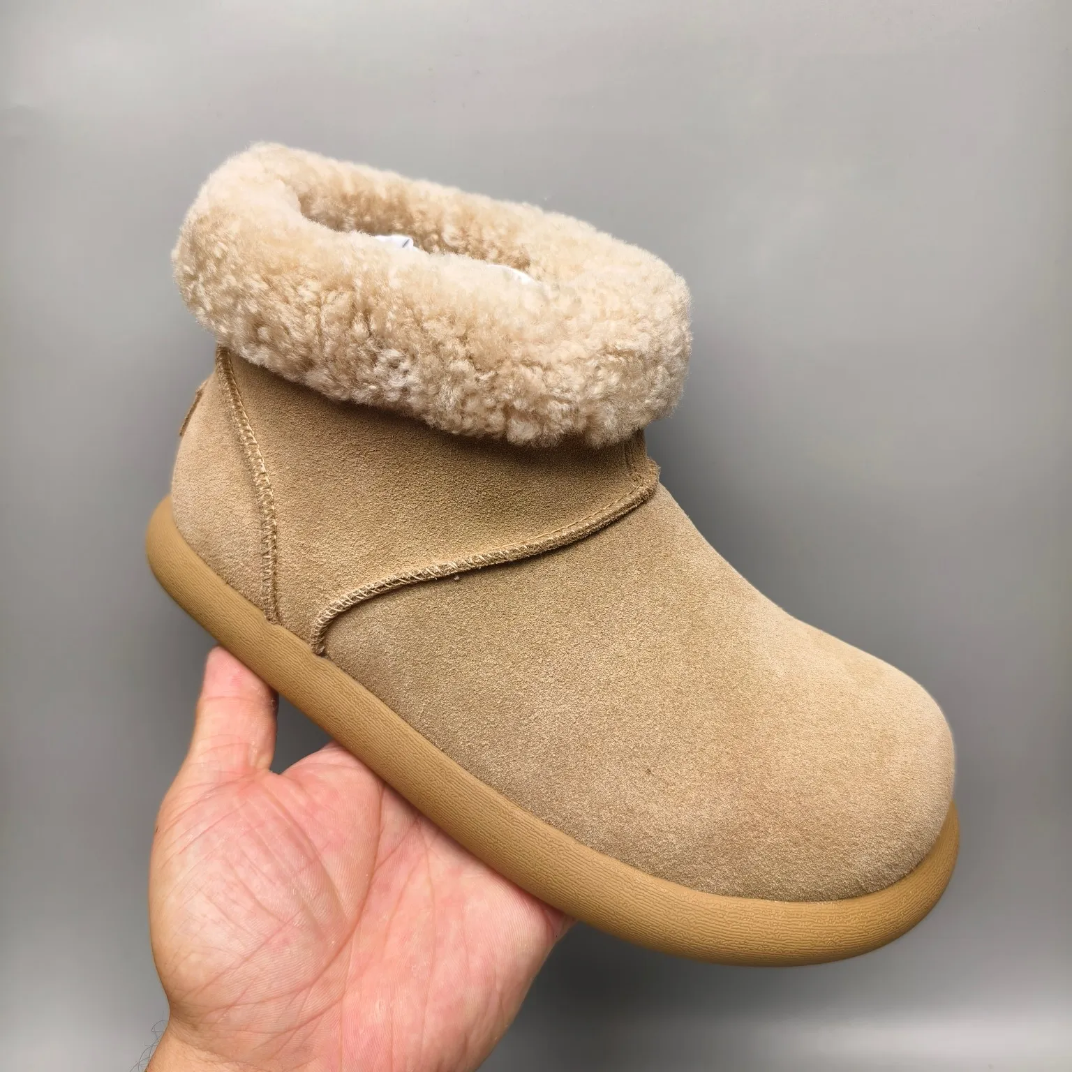 💰540 UGG sheepskin all-in-one snow boots 1618-5 rubber wear-resistant sole casual shoes Color: Gray Maroon Sand Matching size: 35-40